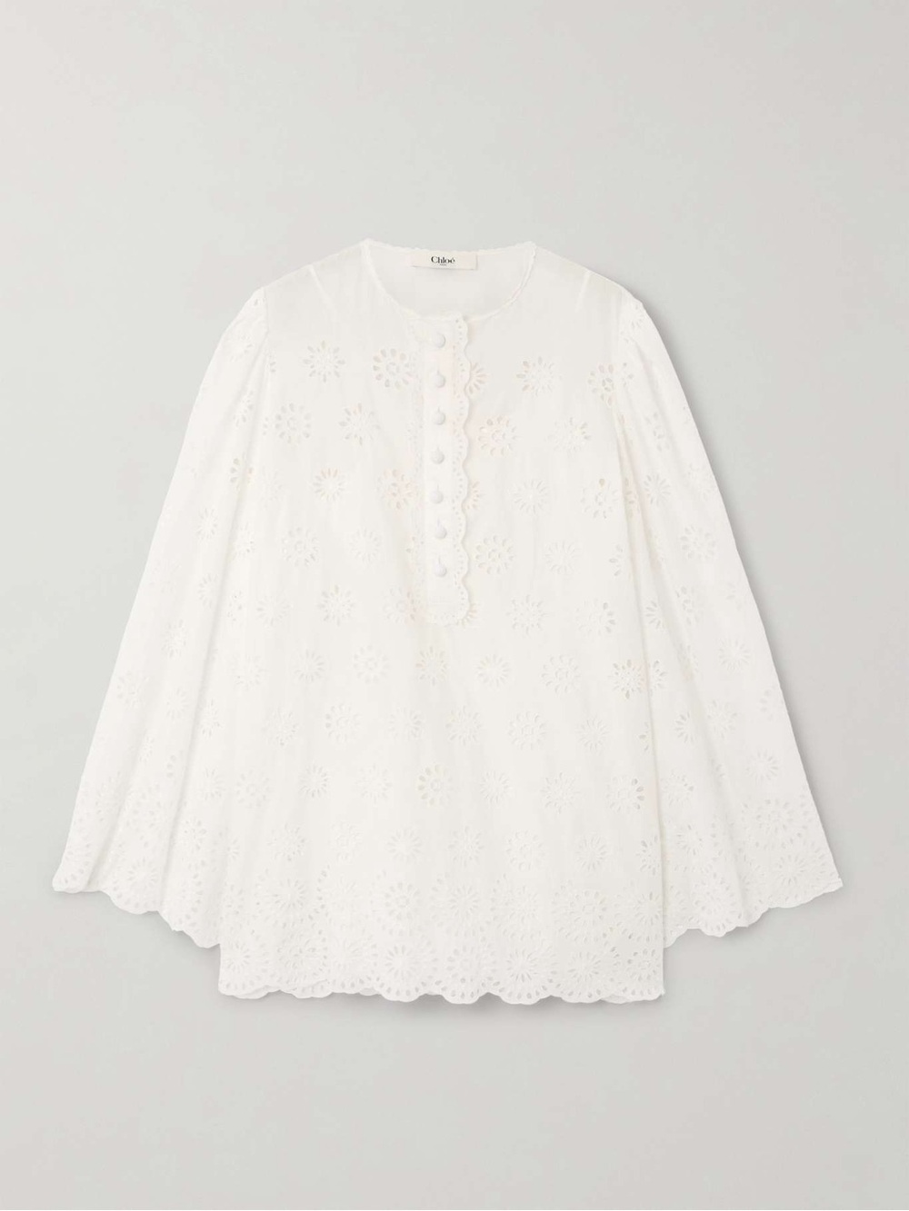 NWT CHLOE sz 42 / US 10
Scalloped Eyelet-Embroidered Mini Shift Dress‎